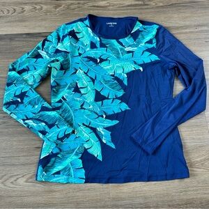 Lands End Swim Rash Guard Top Blue Small Nylon Sun Swim Shirt Long Sleeve Palm